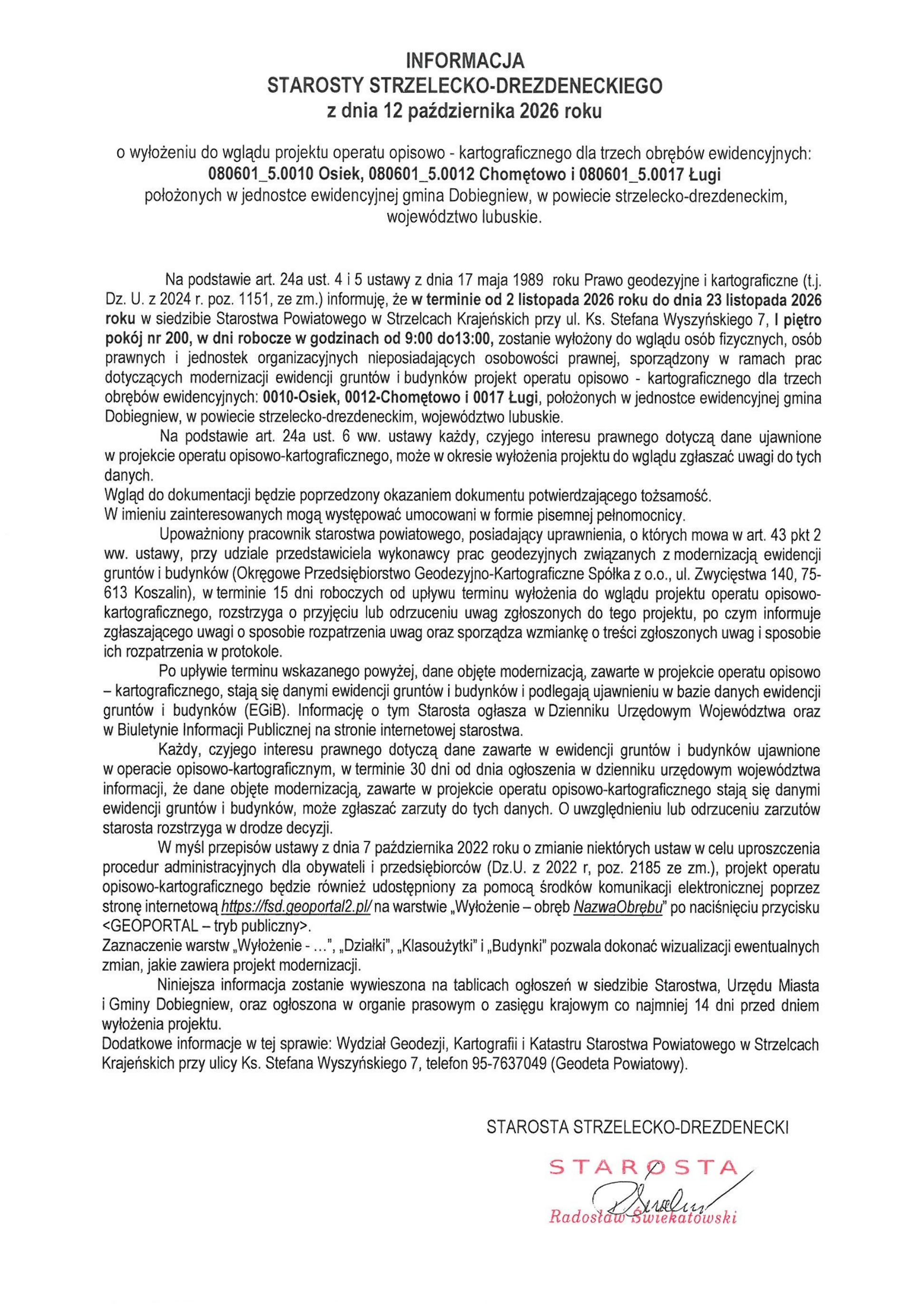 Informacja Starosty Strzelecko-Drezdeneckiego