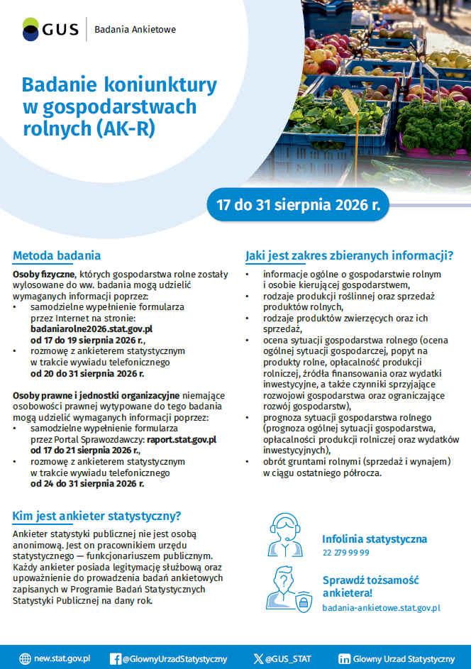 Urząd Statystyczny w&nbsp;Zielonej G&oacute;rze prowadzi Badanie Koniunktury w&nbsp;Gospodarstwach Rolnych (AK-R).